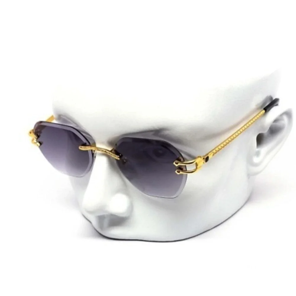 Sunglasses Black Lens Women Rimless Gold Light Weight Retro Classic Style Retro
